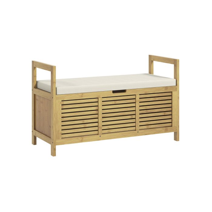 Banc à chaussures - MUVOE - 100 x 40 x 60 cm - Bambou naturel - Couvercle rabattable
