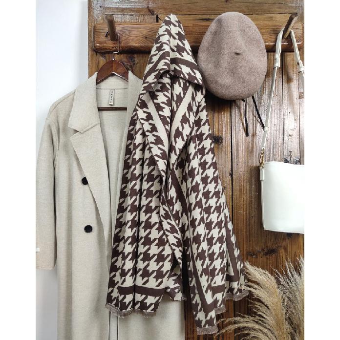 Women's winter scarf, versatile and high-end, made of faux cashmere, double-sided houndstooth pattern, thickened for warmth and protection from the
