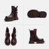 Johnature Plush Warm British Style Mid-calf Boots Genuine Leather Thick Soled Women's Shoes