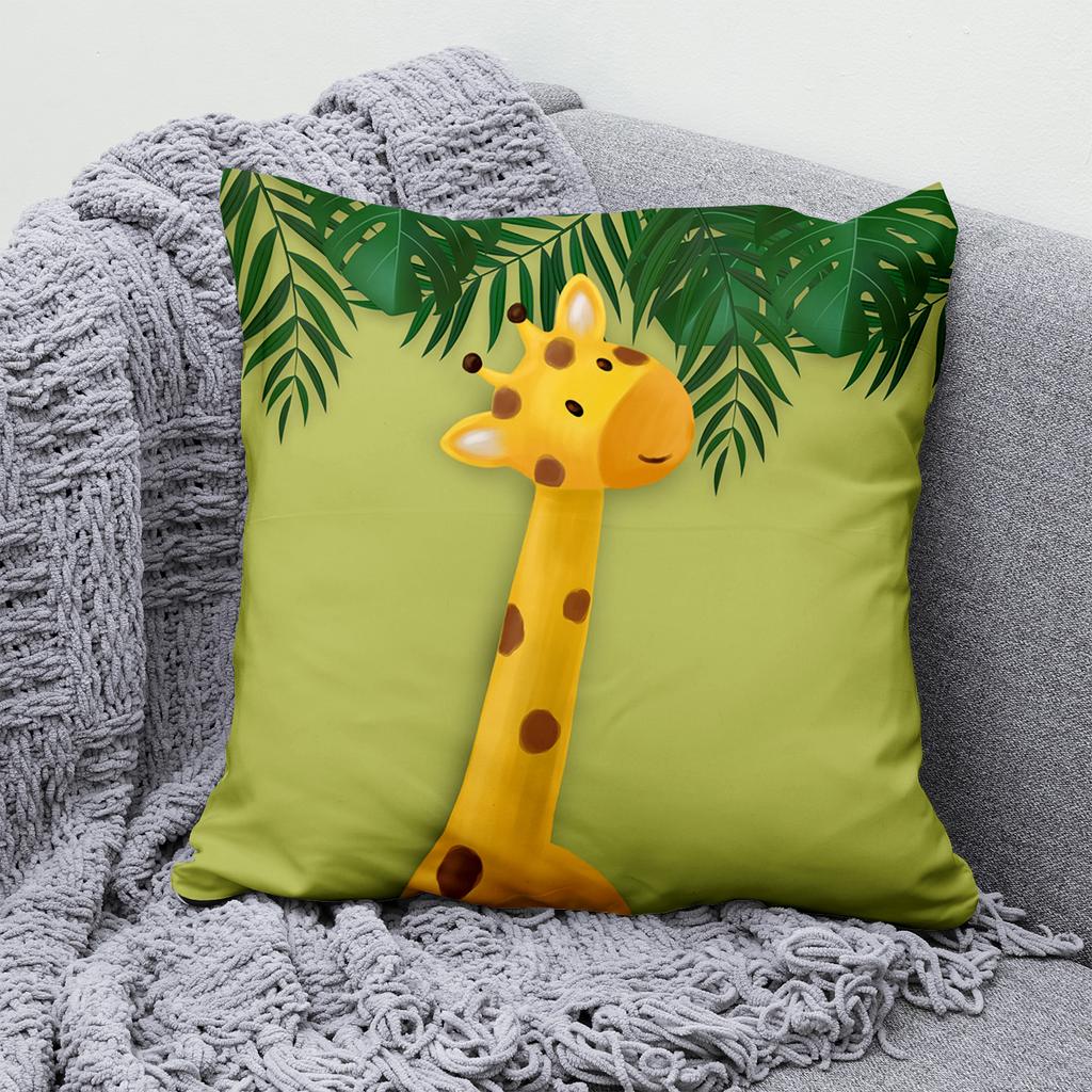 Cartoon Animal Zoo Hold Pillowcase Jungle Green Leaf Sofa Chair Cushion Cover Children's Room Home Decoration