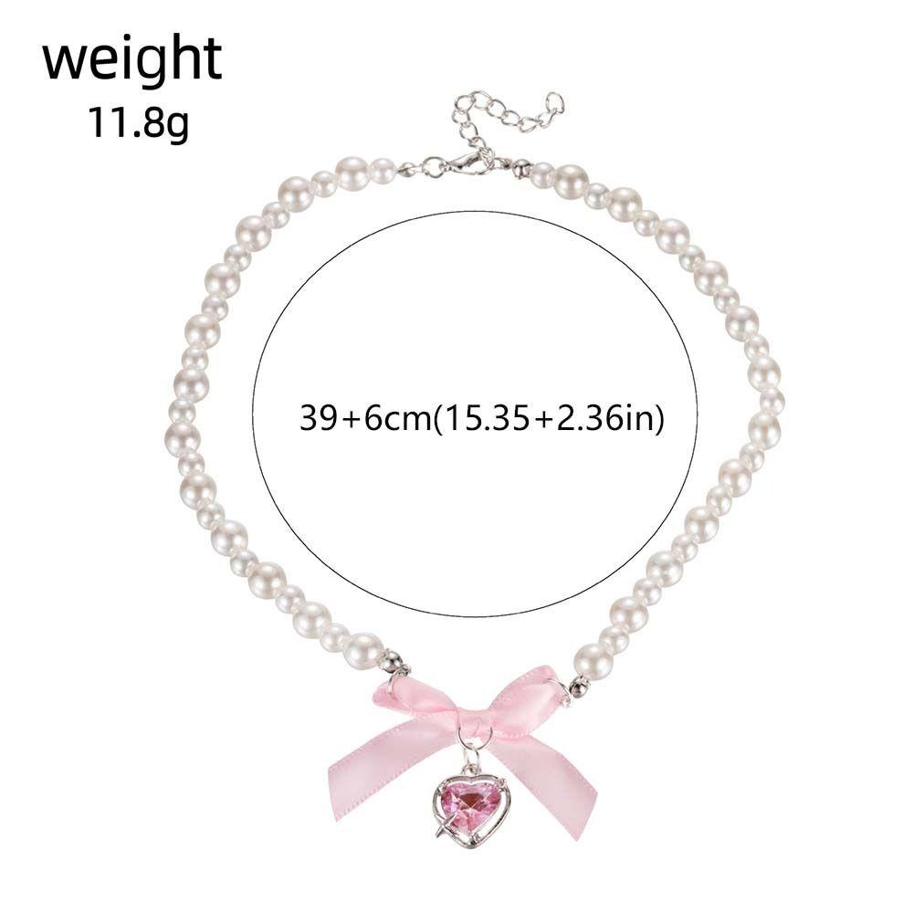 Korean Style Bowknot Pendant Choker Zircon Balletcore Choker Temperament Pink Bow Necklace  Wedding