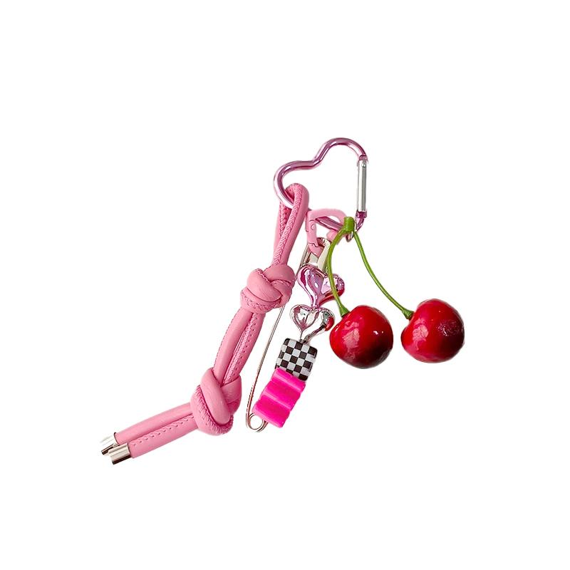 1 шт., кожаный ремешок для мобильного телефона, брелок в виде вишни, булавка, брелок для автомобиля, кулон 3D, корейская серия, вишневое сердце, цвет, столкновение INS
