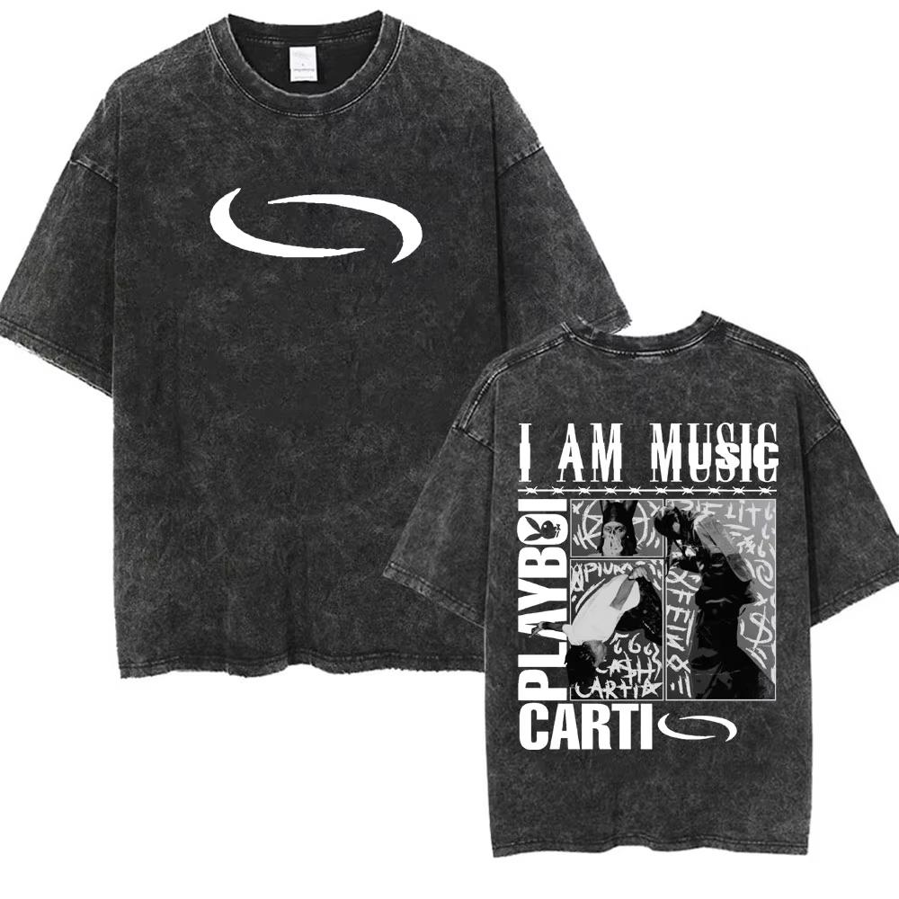 Ретро стираная футболка Playboi Carti I AM MUSIC с логотипом Opium Ken Carson Narcissist Tour Antagonist Rap Футболки Мужские футболки