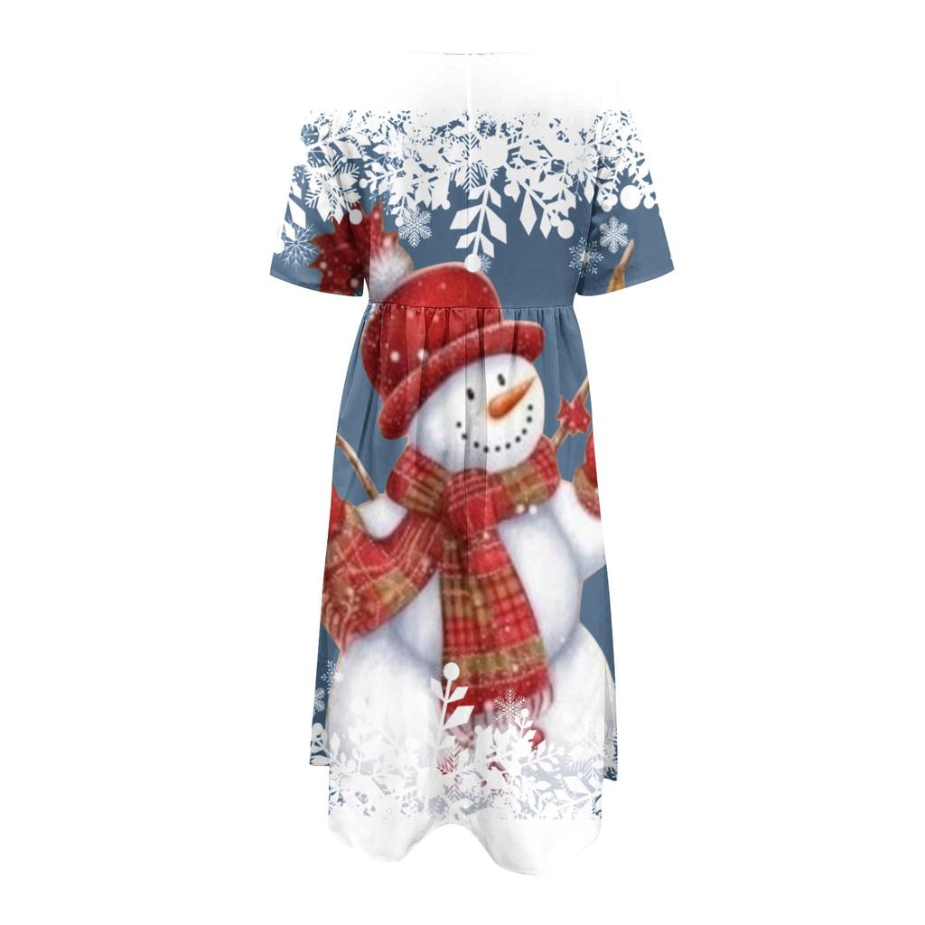 Women's Casual Fashion Christmas Print O-neck Dress