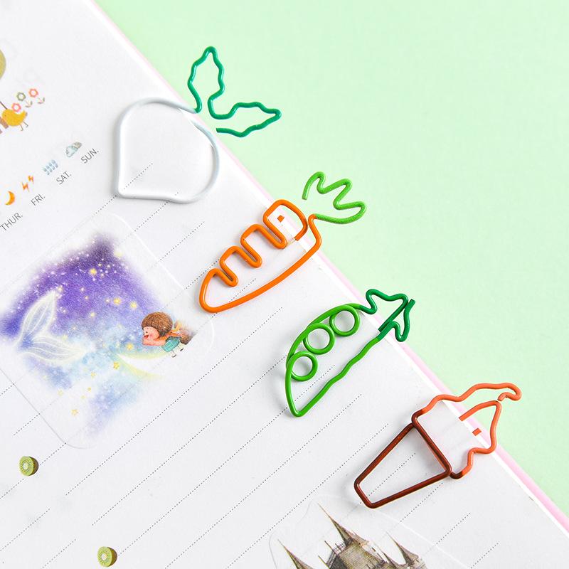 4PCS/lot Creative Kawaii Cute Vegetables Carrot Bean-shaped Metal Paper Clip Bookmark Stationery School Office Supplies