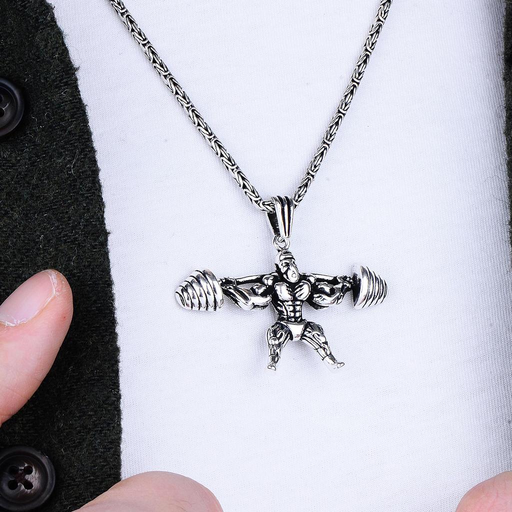 Подвеска в виде штанги из серебра 925 карата, мужская византийская цепочка, тренажерный зал, оригинальные украшения, уникальный спортивный подарок для него