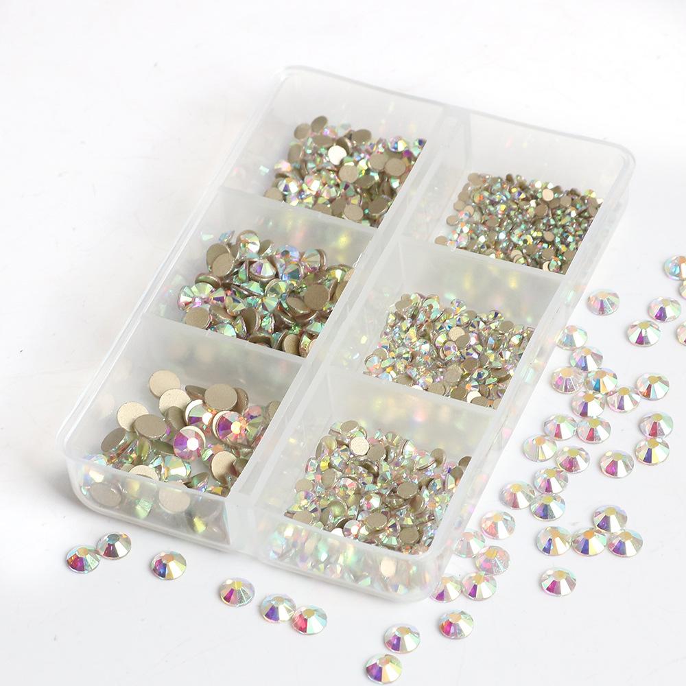 Украшения для ногтей 6 сеток стеклянные кристаллы стразы белого цвета смешанные супер вспышка плоское дно бриллиант цветной дизайн ногтей бриллиант