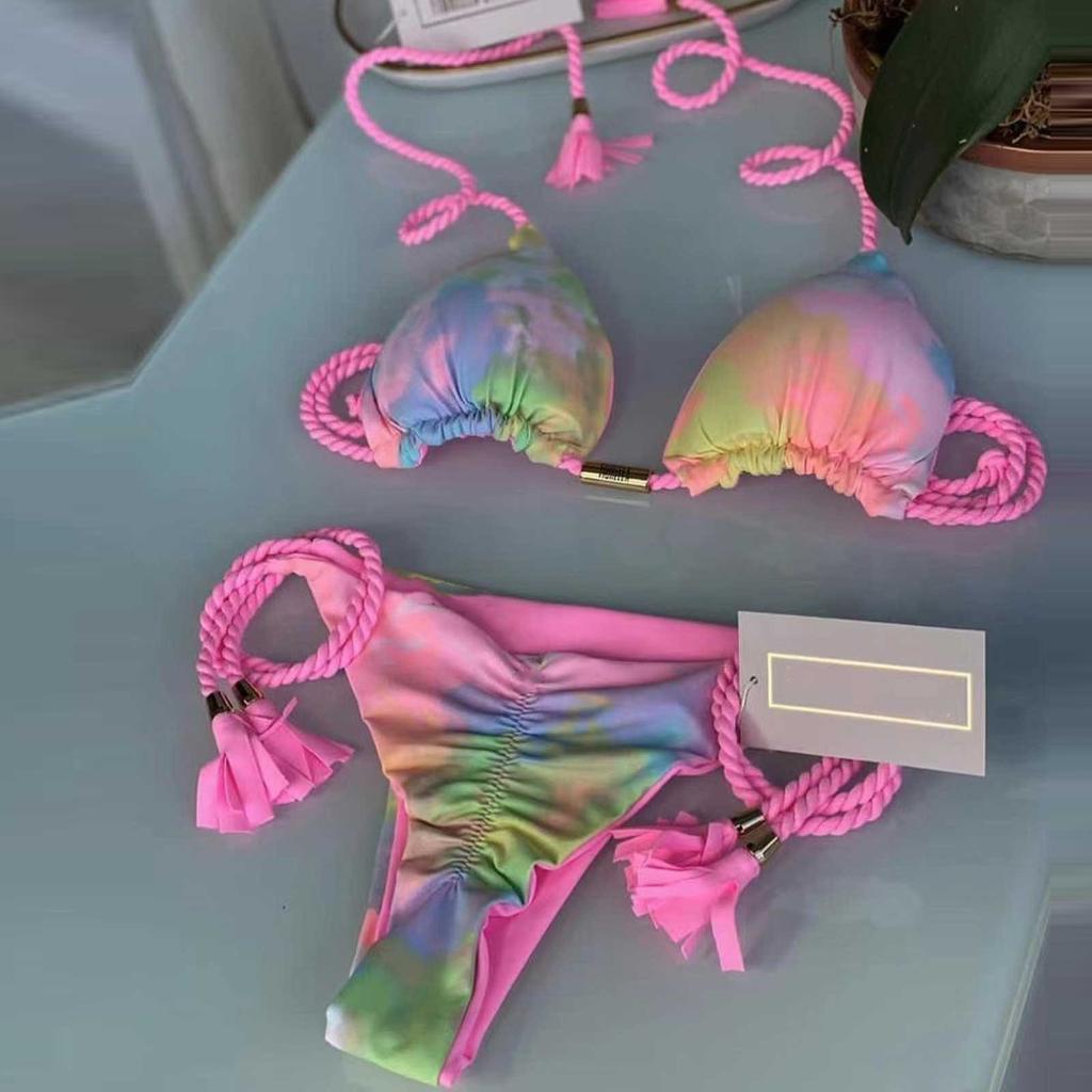 With Womens Bra Bikini Summer Pads And No Bra Support Vintage Solid Color Separate Swimsuit