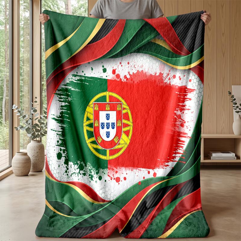Portugal Football Printed Flannel Blanket Skin Friendly Warm Decorative Throw for Indoor Couch Bed Daily Use