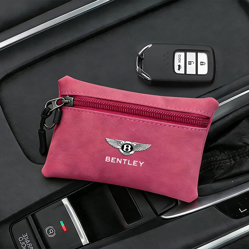 Portable Suede Car Key Bag Zipper Wallets Card Coin Pouch For Bentley Continental GT MULLINER Bentayga Flying Hurtling Spur logo WT3