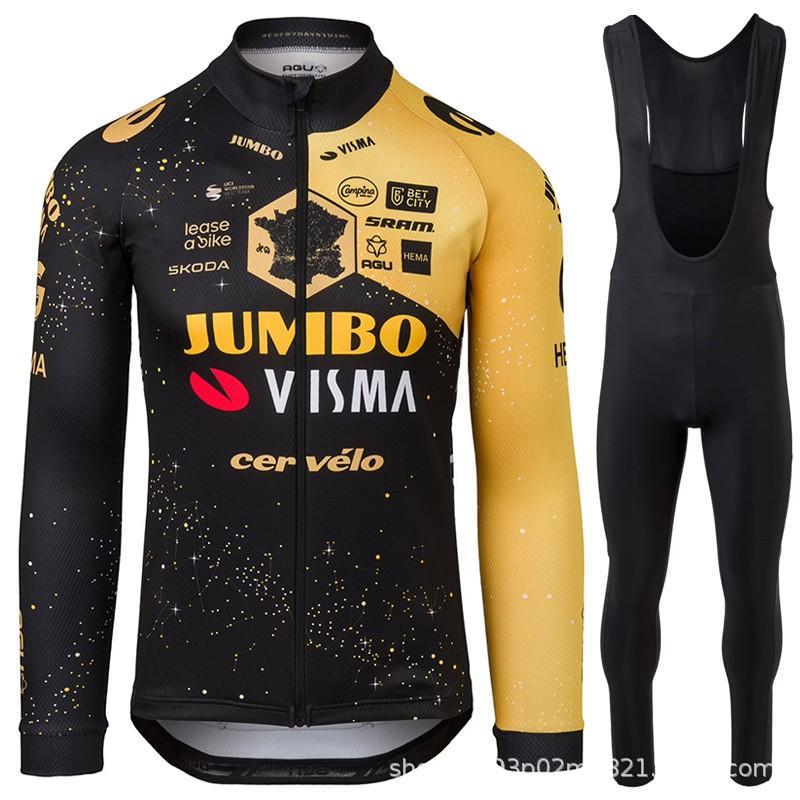 Mens Long Sleeve Cycling Jersey Bib Shorts Set Breathable Quick Dry Road Bike Apparel