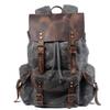 Casual Canvas Backpack Vintage Drawstring Men's Batik Canvas with Leather Rucksack Trend Travel Mountaineering Hiking Bag