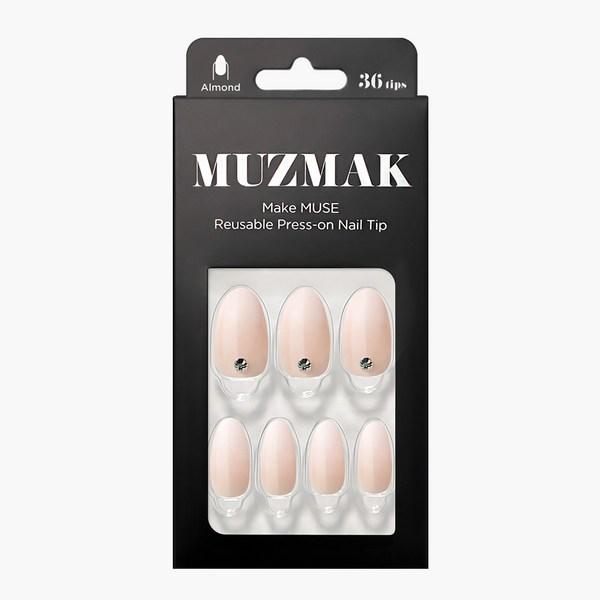 Muse Mark Reusable Nail Tips White Shimmer Almond, Silver, 1 Set