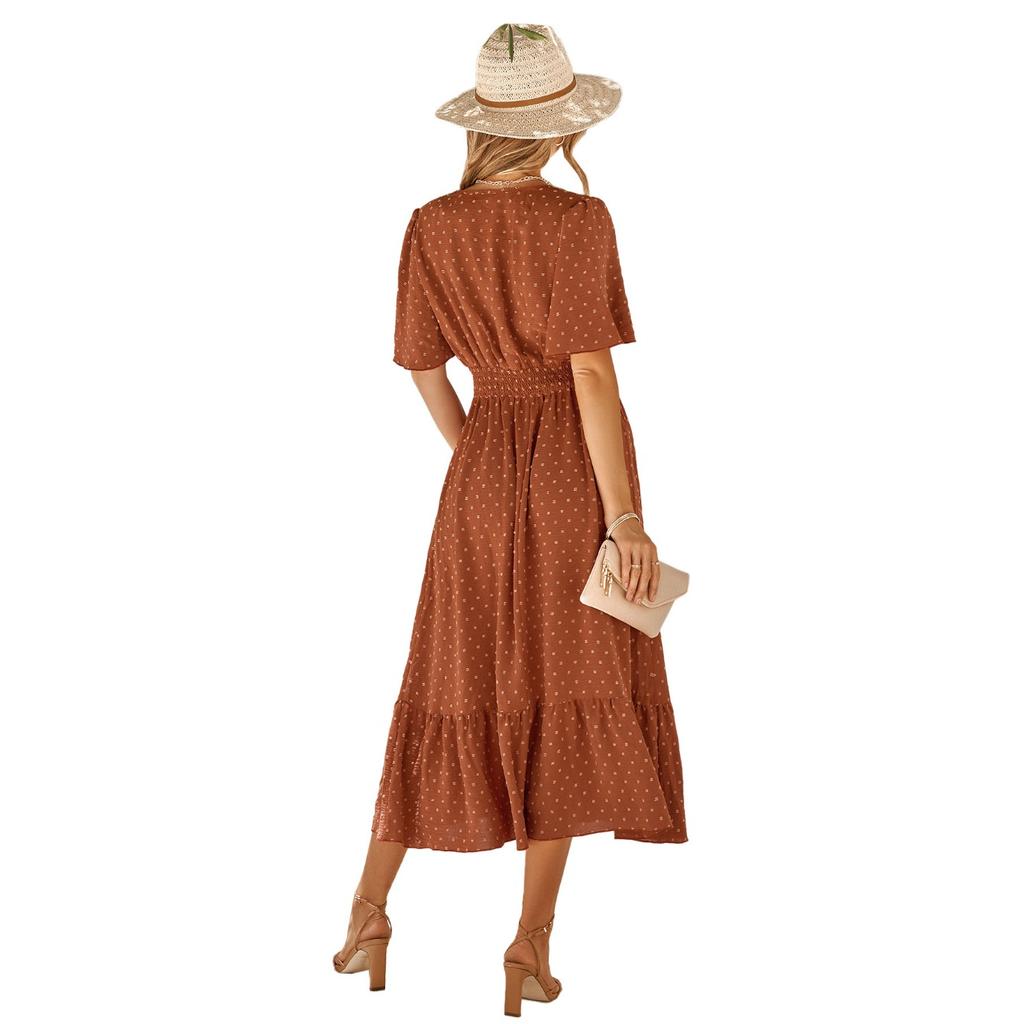 GMXIA Женские модные летние весенние однотонные повседневные платья с v-образным вырезом и короткими рукавами и высокой талией