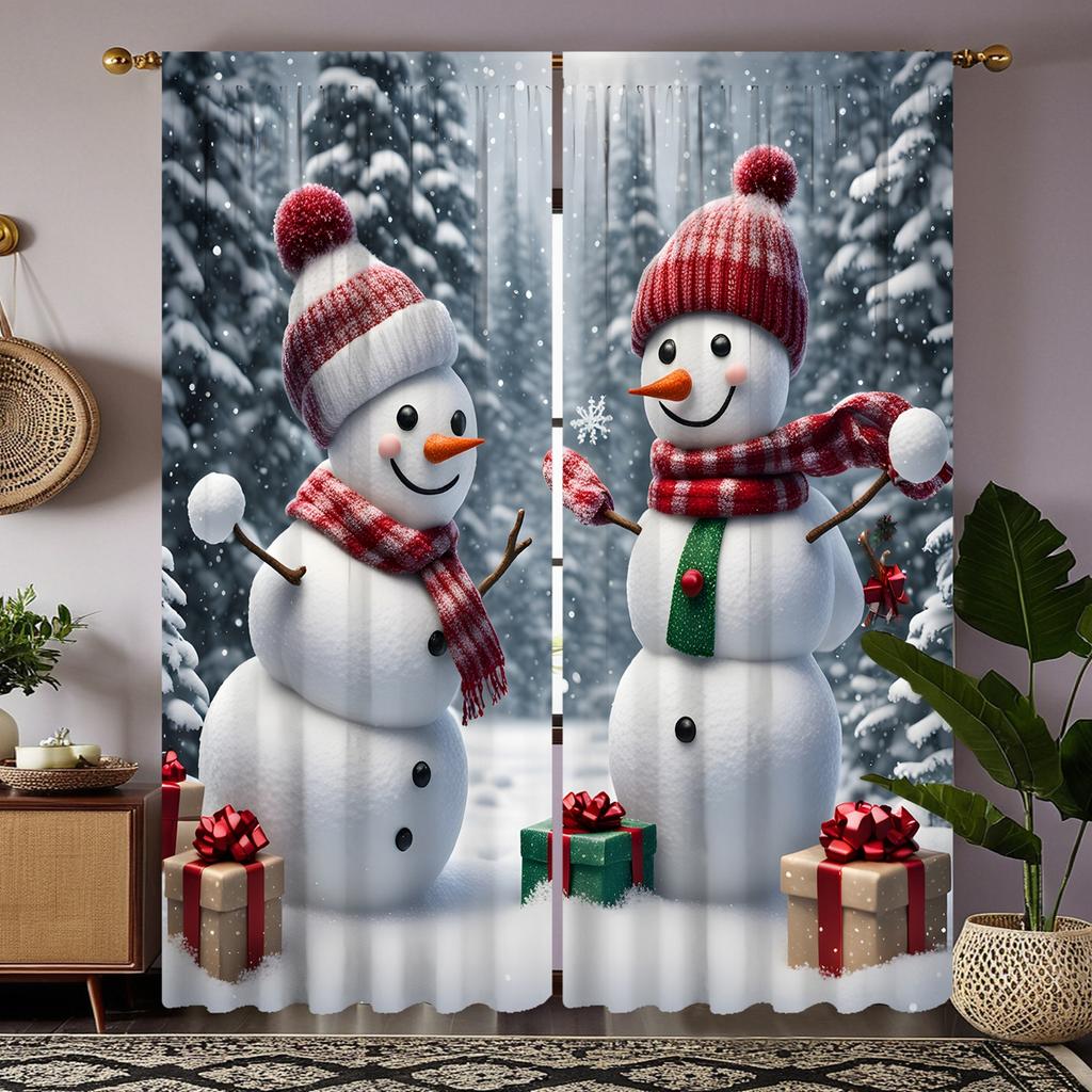 2 шт. HD Рождественская белая декоративная занавеска со снеговиком Белая занавеска с цифровой печатью Украшение дома в стиле украшения гостиной