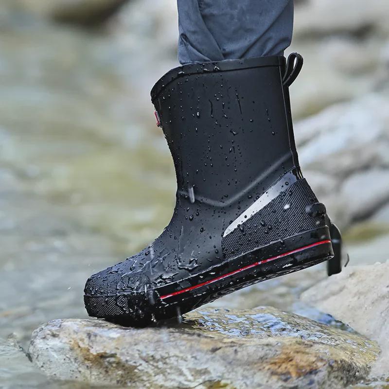 2024 Мужские водонепроницаемые нескользящие дождевые кроссовки средней высоты в корейском стиле