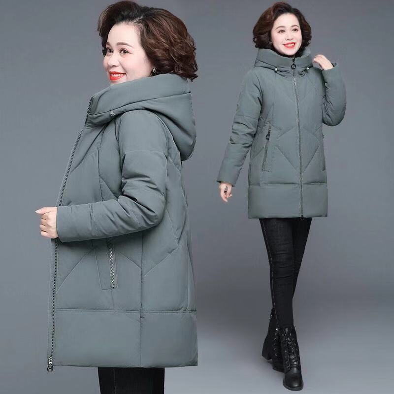 Thick Hooded Cotton Coat for Middle-Aged and Elderly Mothers Loose and Warm Cotton Jacket for Women