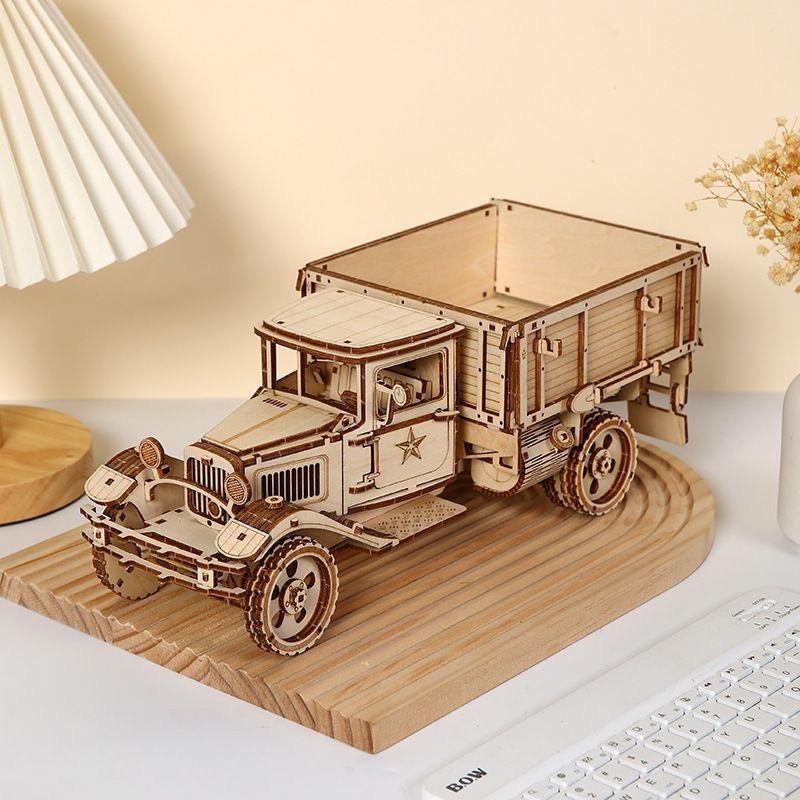 3D Wooden Puzzle Movable Engineering Transport Vehicle Assembly Truck Car Auto Truck Model DIY Toys Decoration Gift for Kids Adults