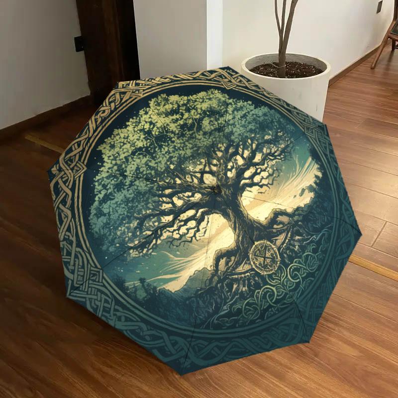 1pc Celtic Tree of Life Umbrella with Plastic Handle,Suitable for All Seasons Home Travel Outdoor UmbrellaDD917