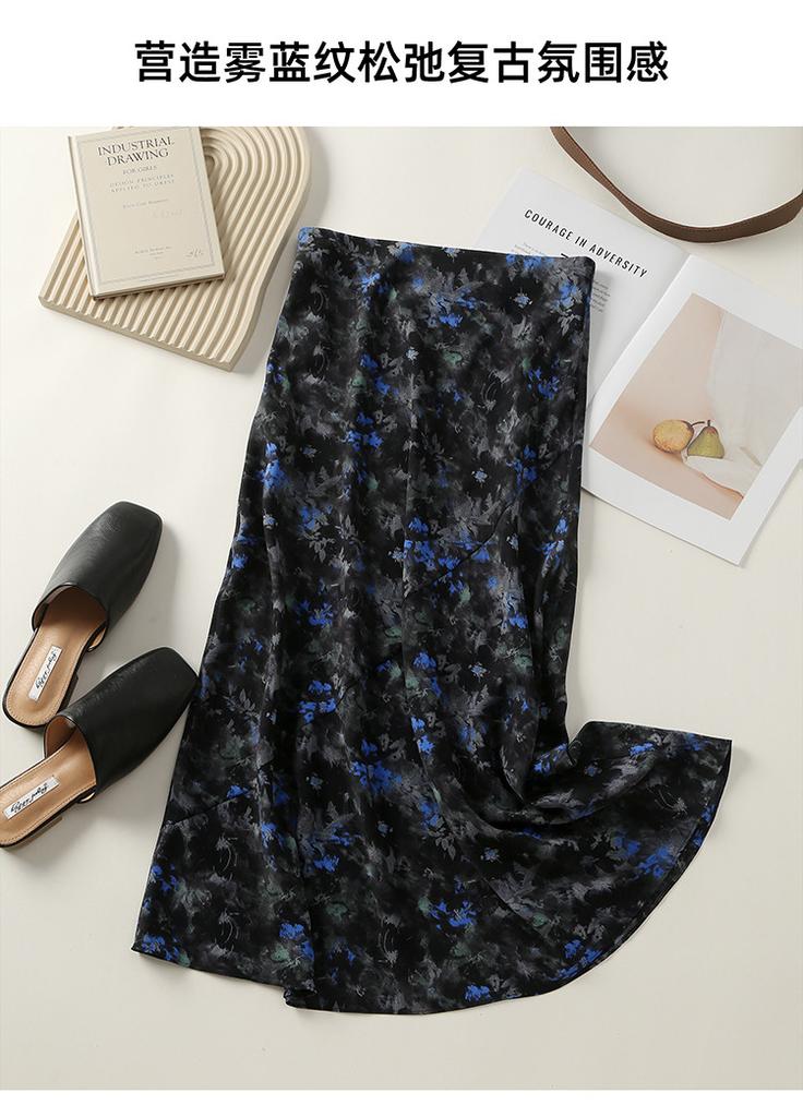 High waisted printed fishtail skirt 2026 spring fashion temperament versatile mid length skirt