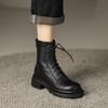 Autumn and Winter Korean Version of Medium Heel Martin Boots Thick-soled Non-slip Square Heel Large Size Women's Boots Front Lace-up New Low Leathe
