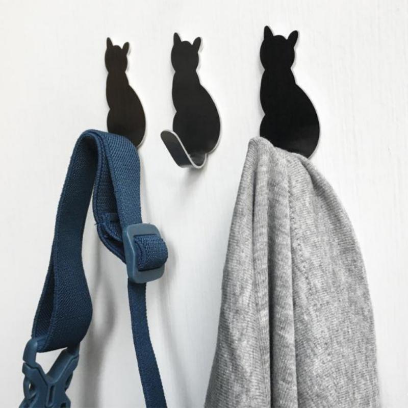 2 шт./лот Настенные крючки в форме кошек - Декоративная вешалка из нержавеющей стали (1000г)
