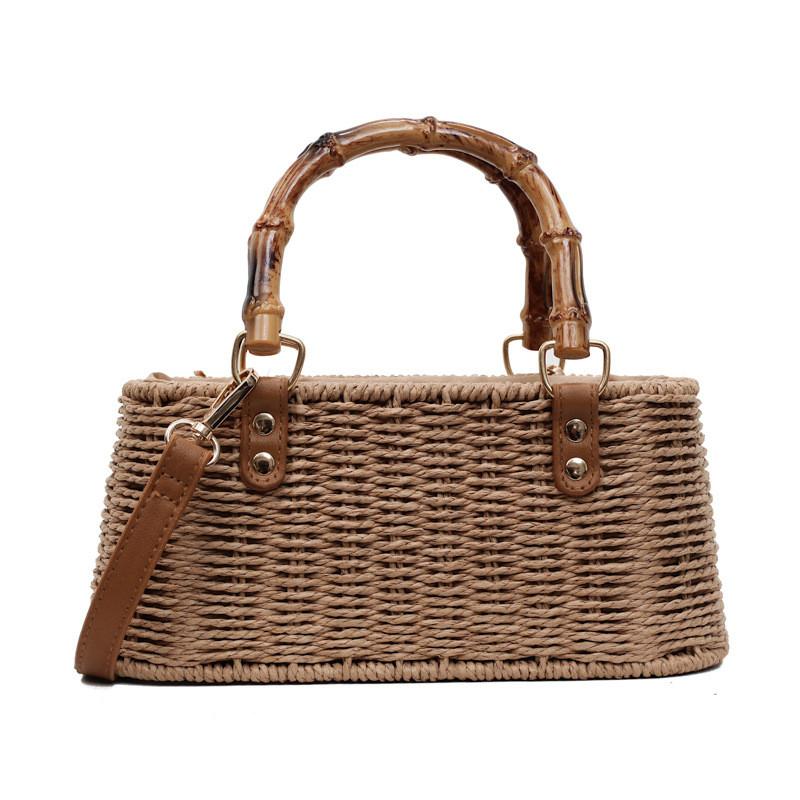 Vintage Grass Weave Shoulder Bag For Women With Polyester Lining For Daily Use