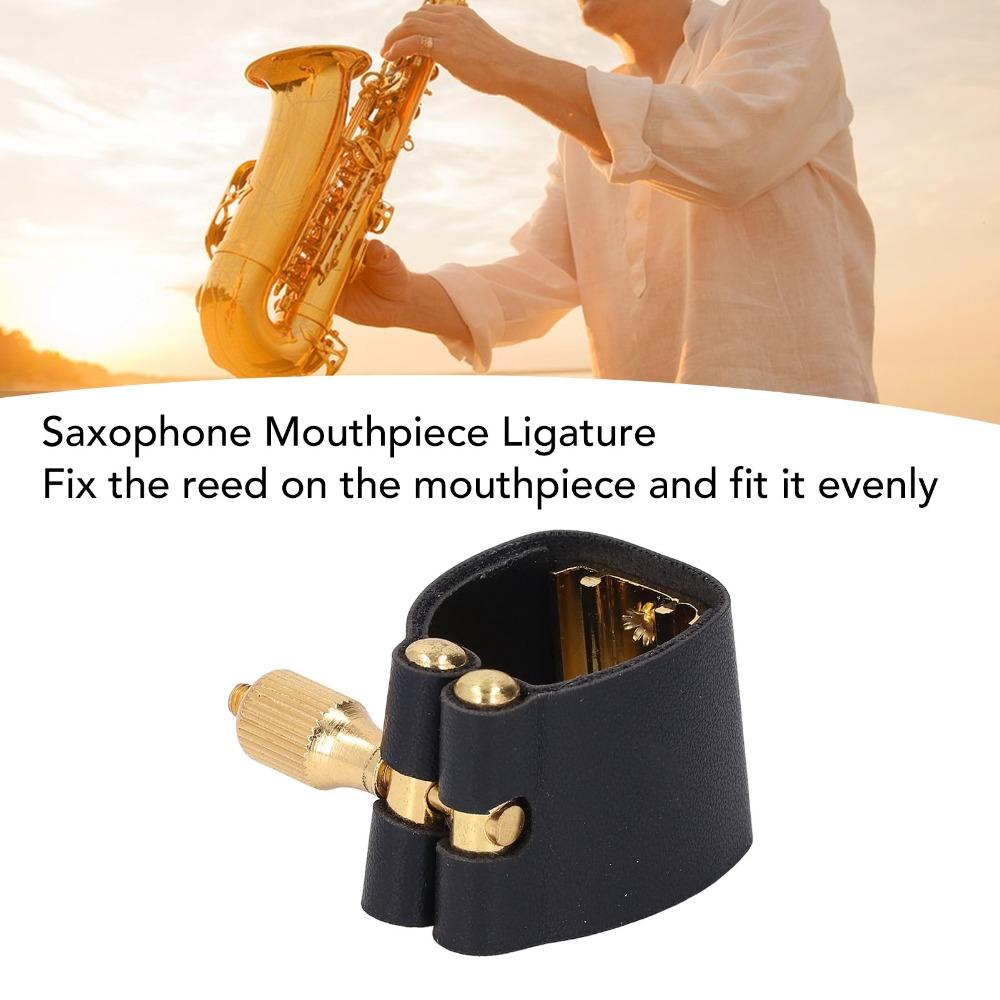 Leather And Metal Sax Mouthpiece Ligature Black Color Alto Sax Ligature For Alto Saxophone