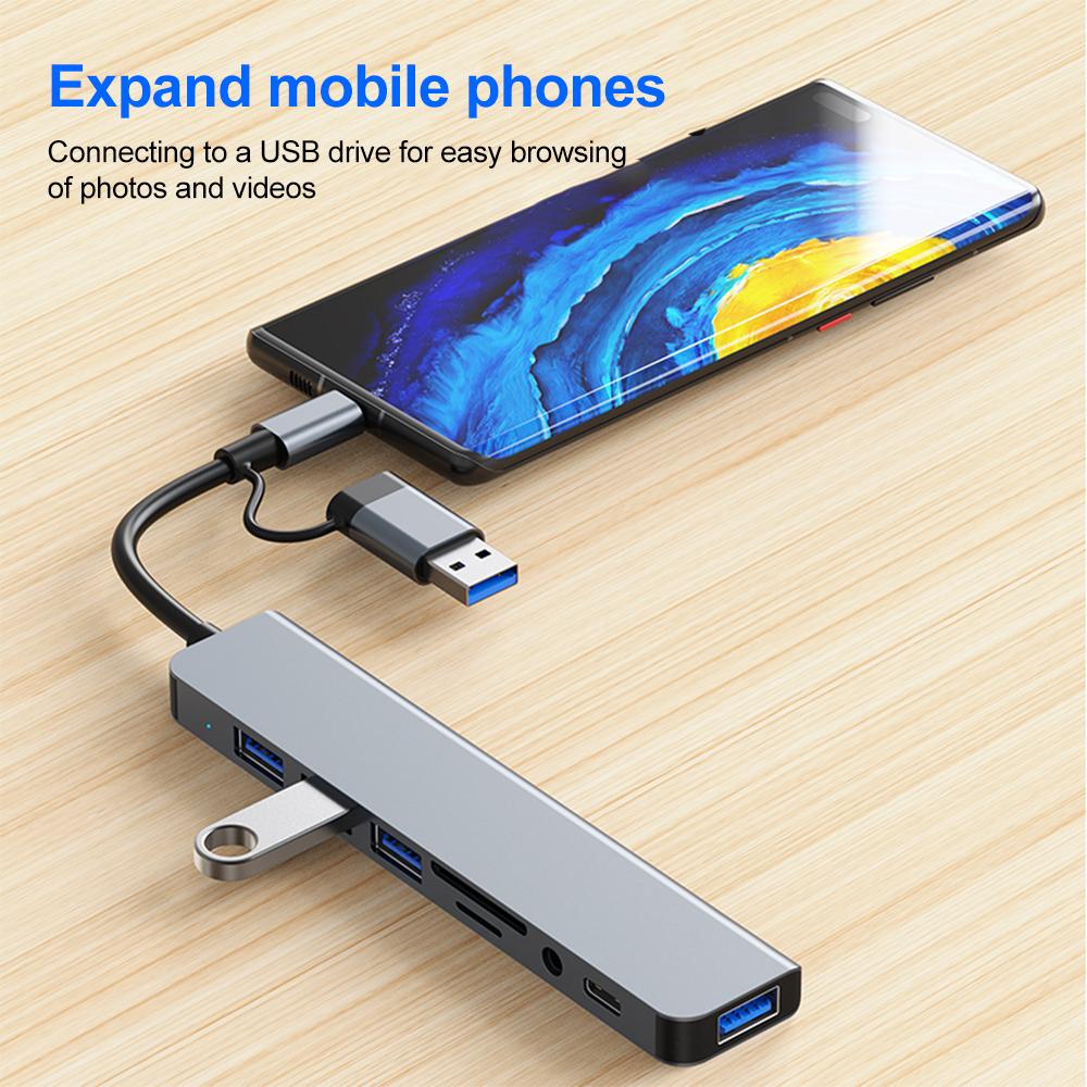 8 в 2 USB C ХАБ USB 3.0 Type C Док-станция 5 Гбит/с Высокоскоростная передача USB Разветвитель Type C на USB OTG Адаптер