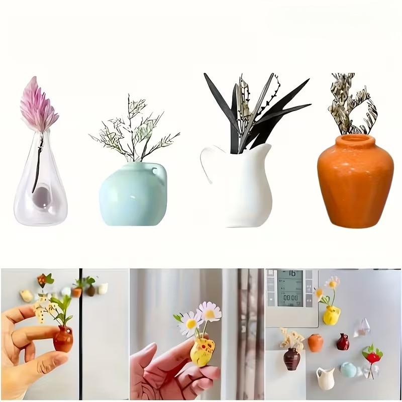Mini Ceramic Vase Fridge Magnets, Magnetic 3D Creative Decor, Freely Combined Personalized Ornaments, Multiple Styles