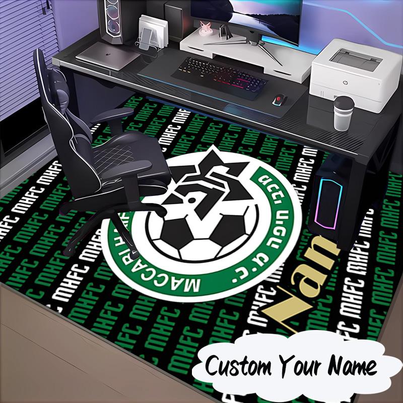 Custom Name Maccabi FC Crest Rug for Living Room, Game Rooms, Office, Bedroom, Floor Mat Playful Design, fan gifts Christmas decor