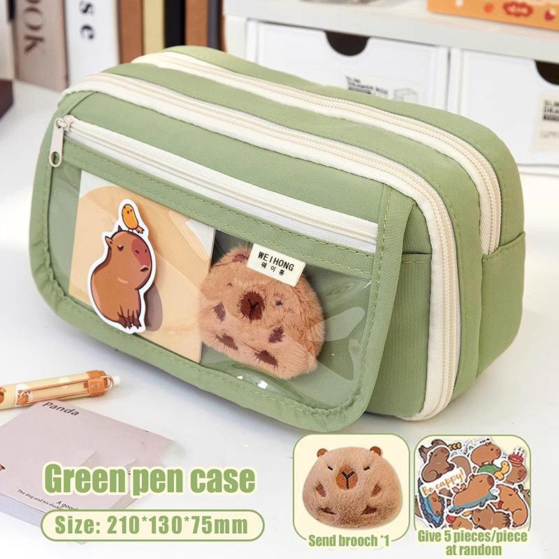 Большая вместительная сумка для карандашей Capybara Cartoon Candle Holder Bag с брошками, наклейками, зажимами, брелоками, детский пенал