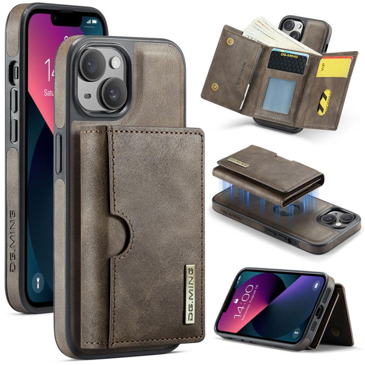 DG.MING M6 Series RFID Tri-fold Card Bag Removable Leather Phone Case