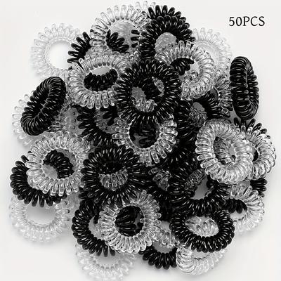 50 шт. Спиральные резинки-скранчи, Держатель для волос в виде телефонного шнура с резинками для хвоста - Бесшовные, прочные, эластичные, нескользящие резинки и органайзеры для кабелей