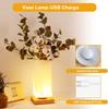 Flower Night Lamp USB Charge Desk Light Vase Night Light Dimmable Bedside Table Lamp Frosted Glass Shade with Wood Base for Room