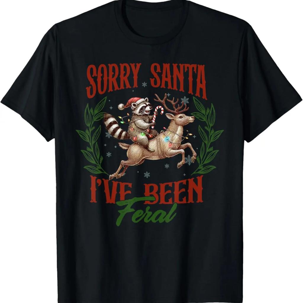 Funny Sorry Santa I've Been Feral Raccoon Christmas Animal T-Shirt