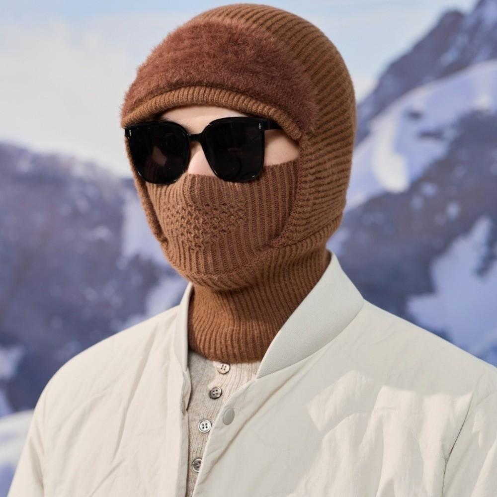 Cold Proof Knitted Balaclava Hat One Size Windproof Beanie Hat Durable Fleece Face Mask Hat Hiking