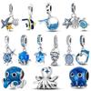 925 Sterling Silver Ocean Blue Sea Octopus Turtle Fish Pendant Charms Bead Fit Temperament Bracelet Plata Charms Of Ley