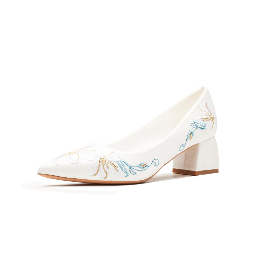 -Национальный стиль лилия новый китайский вышитый ципао туфли Свадебное платье Сюхэ двойной носки высокий каблук толстый каблук туфли Ханфу