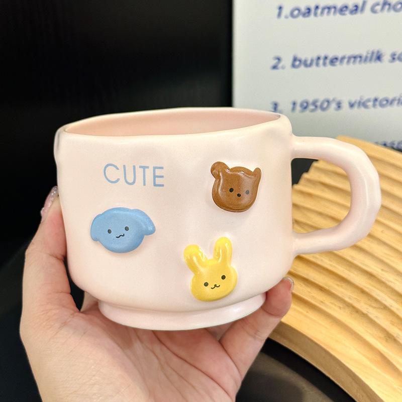 Cream Cartoon Animal Ceramic Hand Cup Household High-value Mug Couple Water Cup Single Cup Souvenir