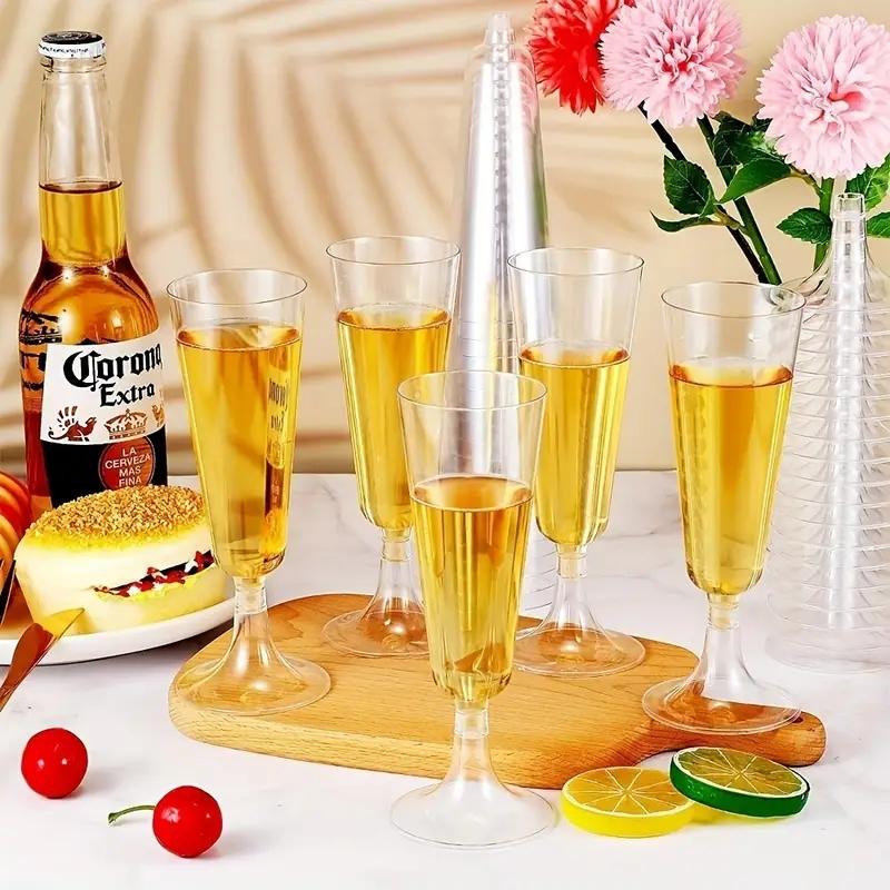 50 Pack White Plastic Champagne Glasses - 5.5 Oz Disposable Champagne Glasses For Weddings, Birthday Parties, Receptions