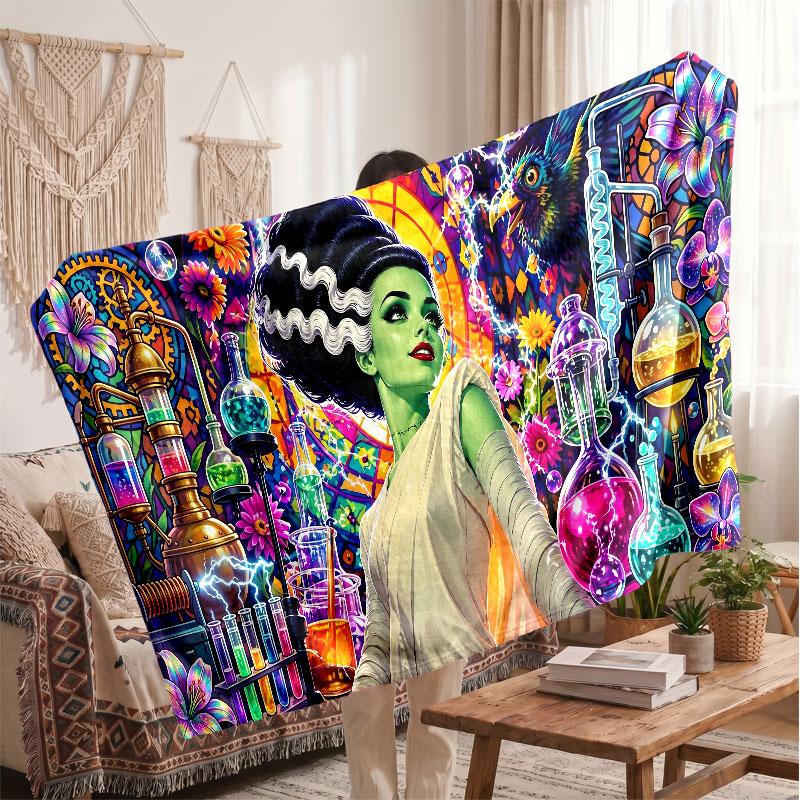 Warm Flannel BlanketBride of Frankenstein Soft Cozy Throw Blanket for Bedroom Couch