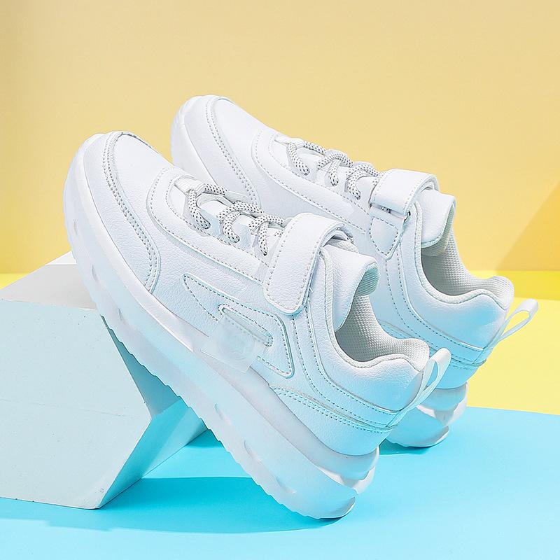 2025 Children's White Sports Shoes - All-Season Leather Sneakers for Primary School Students