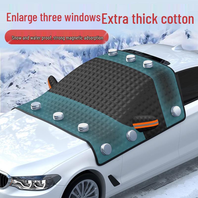 Magnetic Black Car Windshield Snow Cover - Thickened Sunshade and Frost Protection