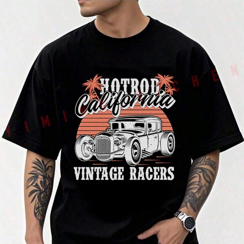 Hotrod California Vintage Racers Motorcycle T-Shirt Men Cotton O-neck Short Sleeve TShirt Fashion Tops Tee
