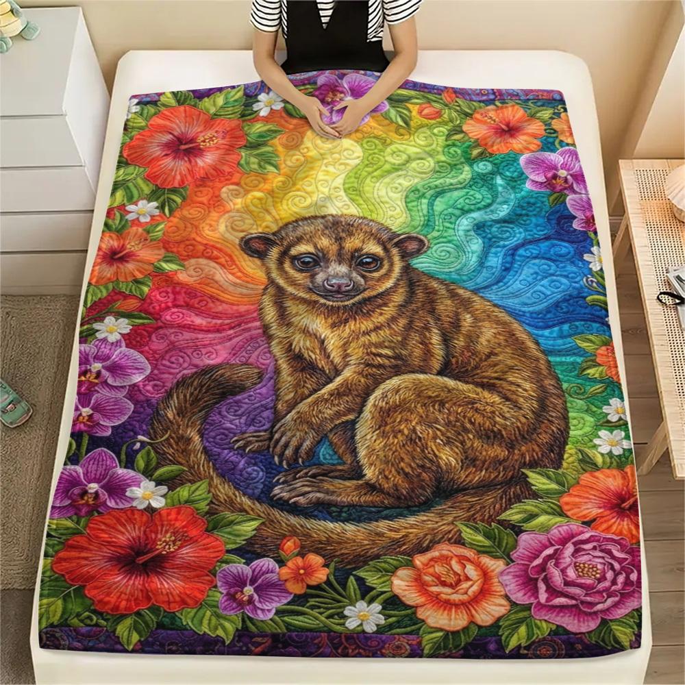 1PC Rainbow Wildlife Art Print FlAannel Blanket, High quality Comfortable for All Seasons, Home Decor, Warmth and Comfort