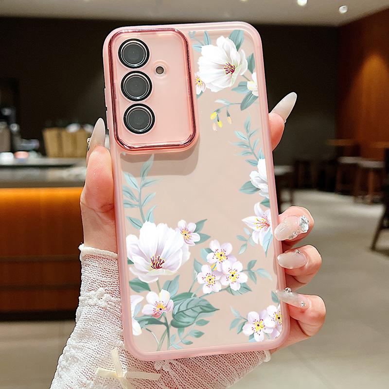 Прозрачный мягкий силиконовый чехол с цветочным принтом для Samsung S25 Ultra S24 FE S23 Plus A56 A36 A16 A55 A15, тонкая противоударная защитная пленка для объектива