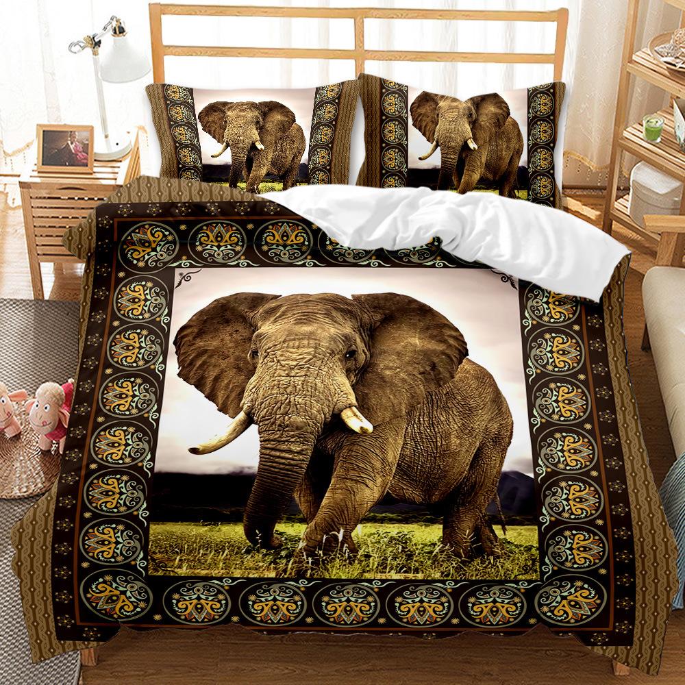 Постельное белье с животным слоном, комплект пододеяльника с наволочкой, размер кинг, дикие животные, полиэстер, чехол для одеяла, для детей, мальчиков, девочек, комплект постельного белья
