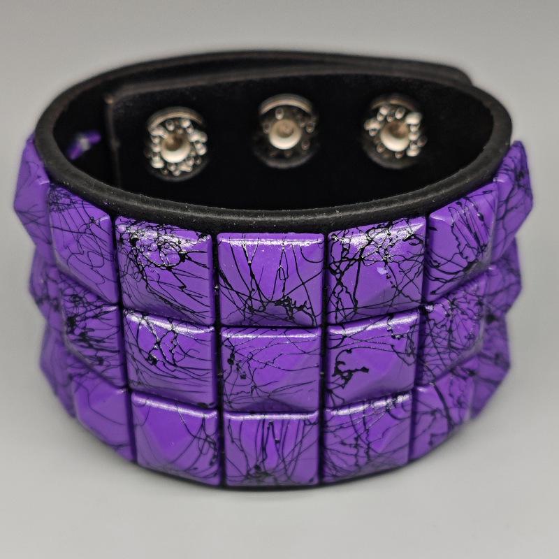 Европейско-американский панк-браслет из многоцветной кожи с заклепками – Мужской широкий браслет из ПУ