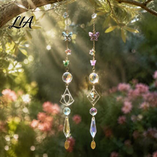 Sophisticated Courtyard Ornament Butterfly Crystal Suncatcher Wind Chime, Rainbow Maker Prism Hanging Ornament, Elegant Room Decor Indoor Outdoor